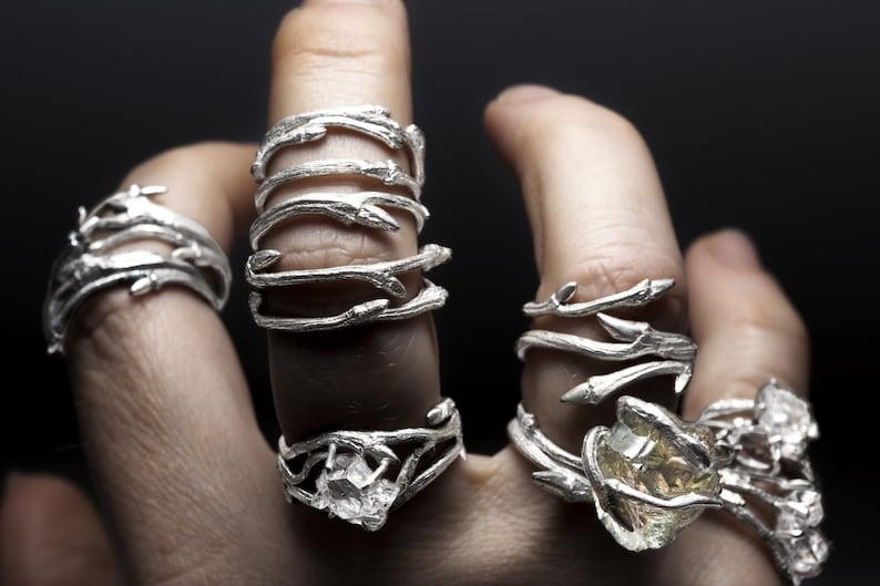 Elvish bands, set of 3 sterling silver twig stacking rings RedSofa jewelry image 3