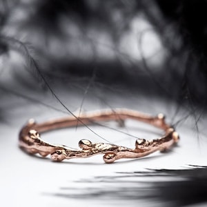 wedding band in 14k rose gold - slim stacking ring - twig branch wedding ring