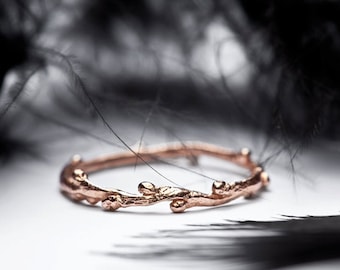 wedding band in 14k rose gold - slim stacking ring - twig branch wedding ring