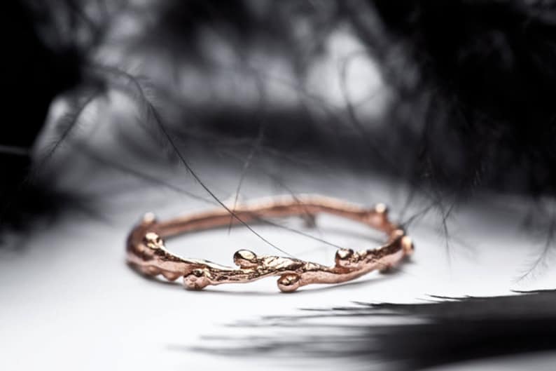 wedding band in 14k rose gold slim stacking ring twig branch wedding ring image 1