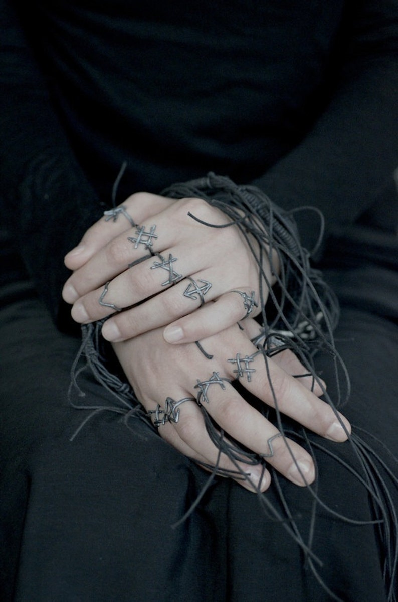 Rune Rings, set of 6, sterling silver twig rings Joanna Szkiela x Ovate collaboration image 4