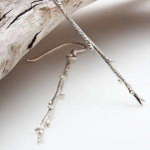 Silver drop earrings - Elvish budding tree branch - RedSofa jewelry