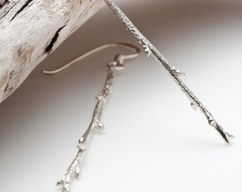 Silver drop earrings - Elvish budding tree branch - RedSofa jewelry