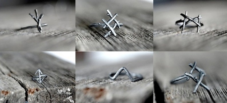 Rune Rings, set of 6, sterling silver twig rings Joanna Szkiela x Ovate collaboration image 3