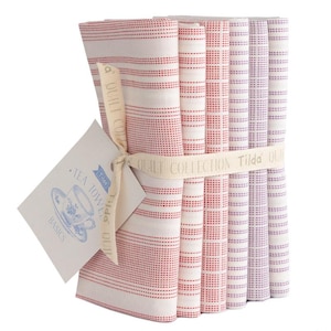 Tilda Woven Tea Towel Fat Quarter Bundle: Red & Plum Quilting Cotton