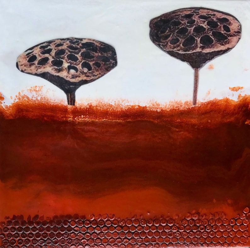 Original encaustic painting Two Pods