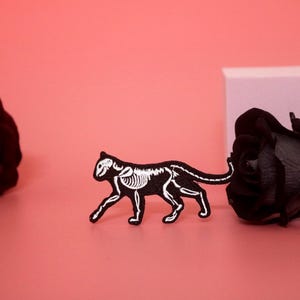 Skeleton Cat Patch: Embroidered Iron-On Applique