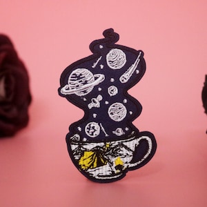 coffee and space patch, galaxy patch, planet patch, iron on patch, embroidered patch, funny patch, aesthetic patch, for jacket,applique