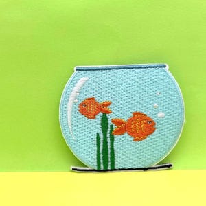 fish tank patch, goldfish patch, iron on patch, embroidered patch, funny patch, aesthetic patch, for jacket,applique