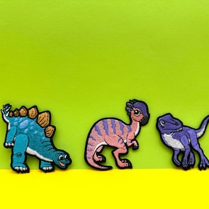 Cute Dinosaur Set of 3 Patch, Kids Iron-On Patch, Unique Animal Embroidered Patch, funny patch, for jacket/bags/DIY projects