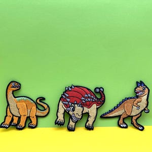 Orange and Red Dinosaur Set of 3 patch, iron on patch ,embroidered patch, funny patch, aesthetic patch, for jacket/bags/DIY projects