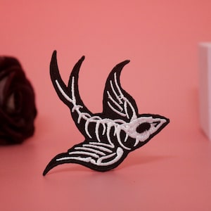 skeleton bird patch, swallow patch, iron on patch, embroidered patch, funny patch, aesthetic patch, for jacket,applique
