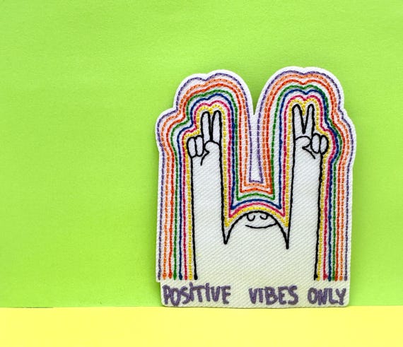 Rainbow Peace Sign Patch: Positive Vibes Embroidered Iron-On