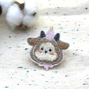 Cute Goat with Party Hat Farm Animal Chenille iron on patch,embroidered patch, aesthetic patch, for jacket/bags/DIY projects for kids