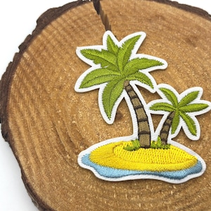 Palm Tree Island Embroidered Iron-On Patch: Summer Beach DIY