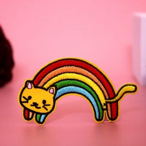 rainbow cat patch, cute, iron on patch, embroidered patch, funny patch, aesthetic patch, for jacket,applique