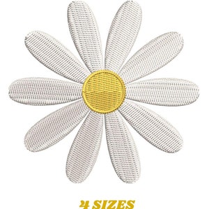 Puede incluir: Diseño de bordado de margarita blanca con un centro amarillo. El diseño está disponible en cuatro tamaños.