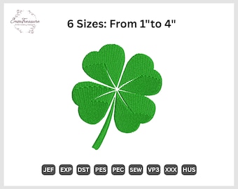 Diseño de bordado de trébol de cuatro hojas - Trébol del Día de San Patricio - Bordado a máquina - Descarga instantánea - 6 tamaños - Archivos Pes Dst Jef Hus
