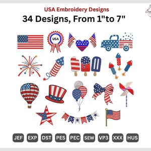 4th of July Embroidery Designs - USA Embroidery - 16 Independence Day Designs Bundle - Machine Embroidery Pattern - Instant Download Files