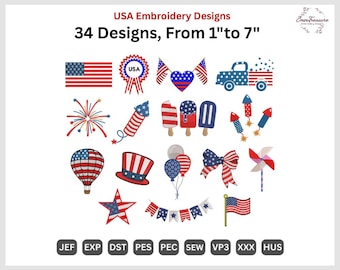 4th of July Embroidery Designs - USA Embroidery - 16 Independence Day Designs Bundle - Machine Embroidery Pattern - Instant Download Files