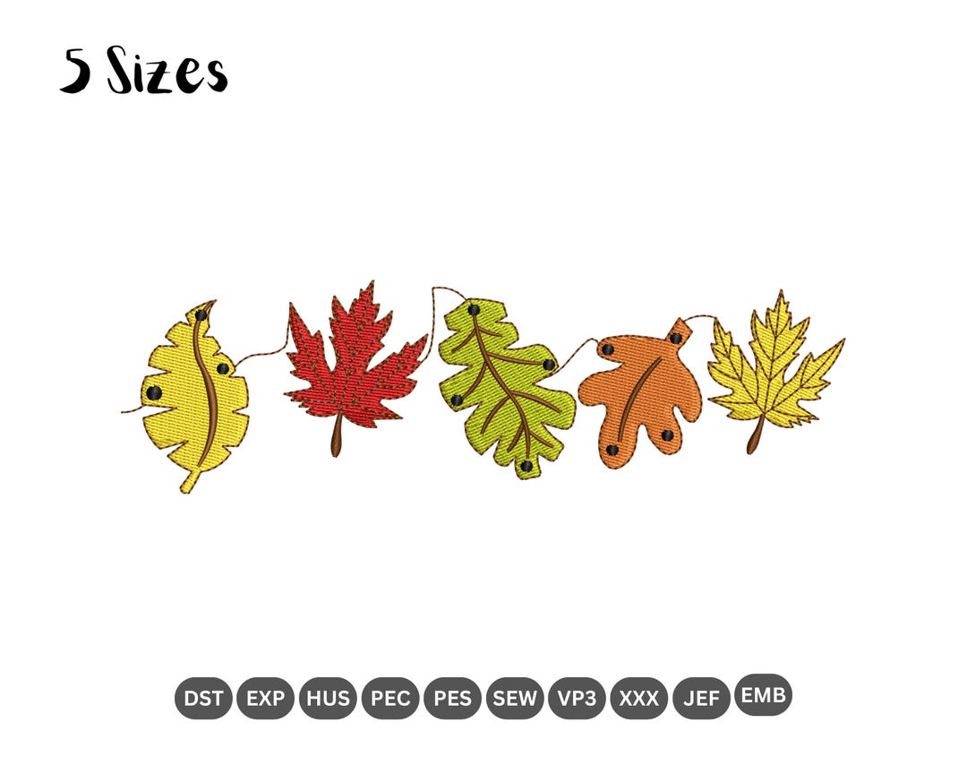 Autumn Leaves Embroidery Design Fall Leaves Design Embroidered Instant ...
