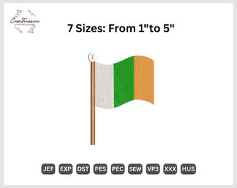 Diseño de bordado de la bandera irlandesa - Bandera irlandesa bordada a máquina - Descarga instantánea - 7 tamaños - Día de San Patricio - Archivos de costura Pes Dst Hus