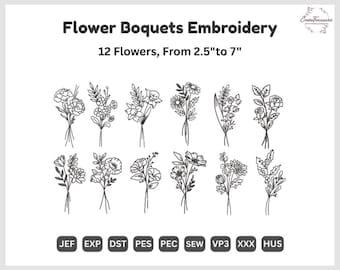 Birth Flowers Embroidery - 12 Month Flowers Machine Embroidery Bundle - Instant Download -5 Sizes - Outline Digital Wildflower-Pes Dst Files