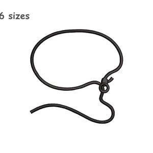 Könnte beinhalten: Eine schwarze Kordelkette mit einem kreisförmigen Verschlussmechanismus und einem losen Ende, wobei der Text 6 sizes in der oberen linken Ecke angezeigt wird. Die Kordel ist dünn und flexibel und bildet eine ovale Schlaufe mit einem Ring.