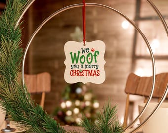 We Woof You A Merry Christmas Square Aluminum Ornament