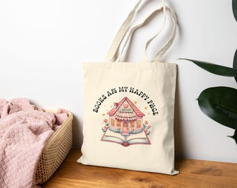 Books Are My Happy Place Cotton Canvas Tote Bag