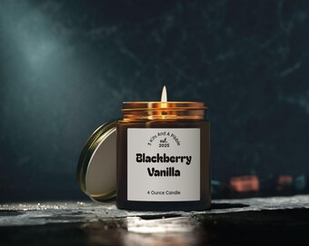 Blackberry Vanilla Scented Candle, Coconut Apricot Wax, 4oz