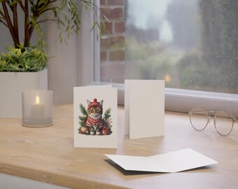 Tabby Cat in Christmas Clothing Greeting Cards