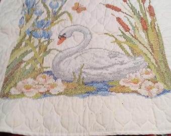 Swan on a Pond Square Baby Quilt