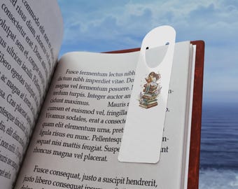 Girl Reading On A Stack Of Books Bookmark