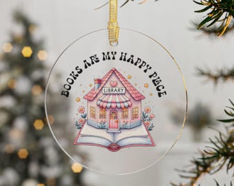 Books Are My Happy Place Round Acrylic Ornament