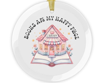 Books Are My Happy Place Glass Ornament