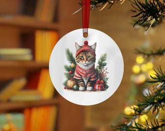 Tabby Cat in Winter Clothing Metal Ornament