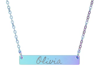 Olivia Women's Name Horizontal Bar Necklace, Engraved