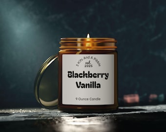 Blackberry Vanilla Scented Candle, Coconut Apricot Wax, 9oz