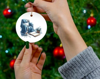 Cozy Winter Reading Ceramic Ornament, 4 Shapes