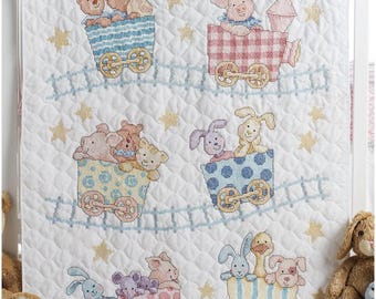 Critters On A Train Baby Quilt