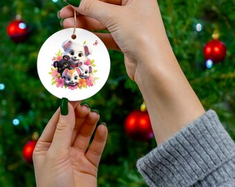 Cute 3D Dogs 4 Ceramic Ornament