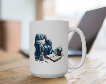 Cozy Winter Reading Ceramic Mug, 15oz