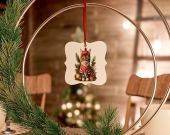 Tabby Cat in Winter Clothing Aluminum Ornament