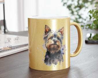 Watercolor Yorkshire Terrier 1 11oz Metallic Mug, Silver or Gold
