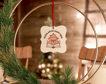 Books Are My Happy Place Square Aluminum Ornament