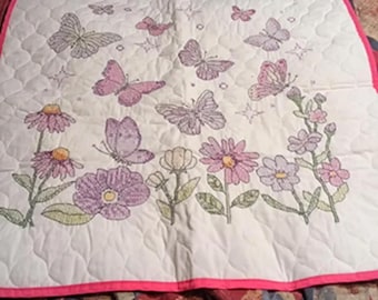 Butterflies and Flowers Square Baby Quilt