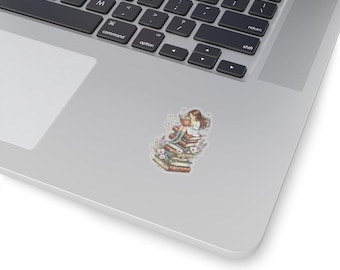 Girl Reading On A Stack Of Books Kiss-Cut Stickers