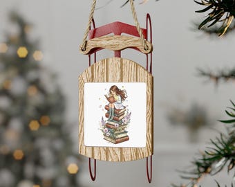 Girl Reading On A Stack Of Books Sled Ornament