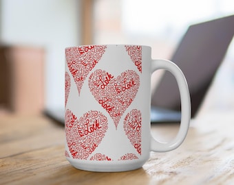 Love and Roses Hearts Ceramic Mug, 15oz